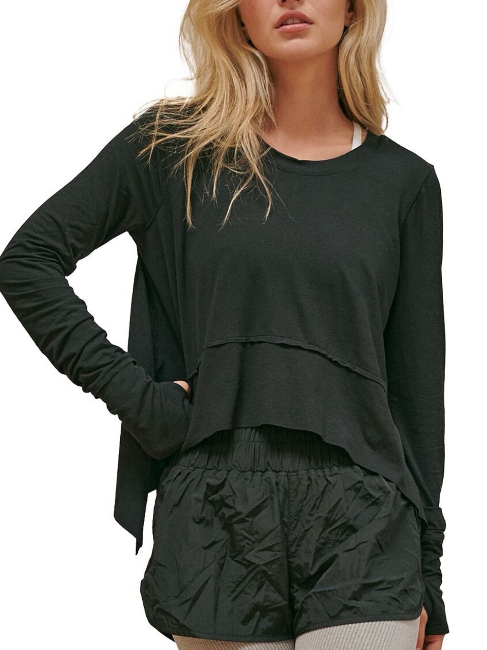 Free People FP Movement Tempo UV Protection Long Sleeve Top Black M